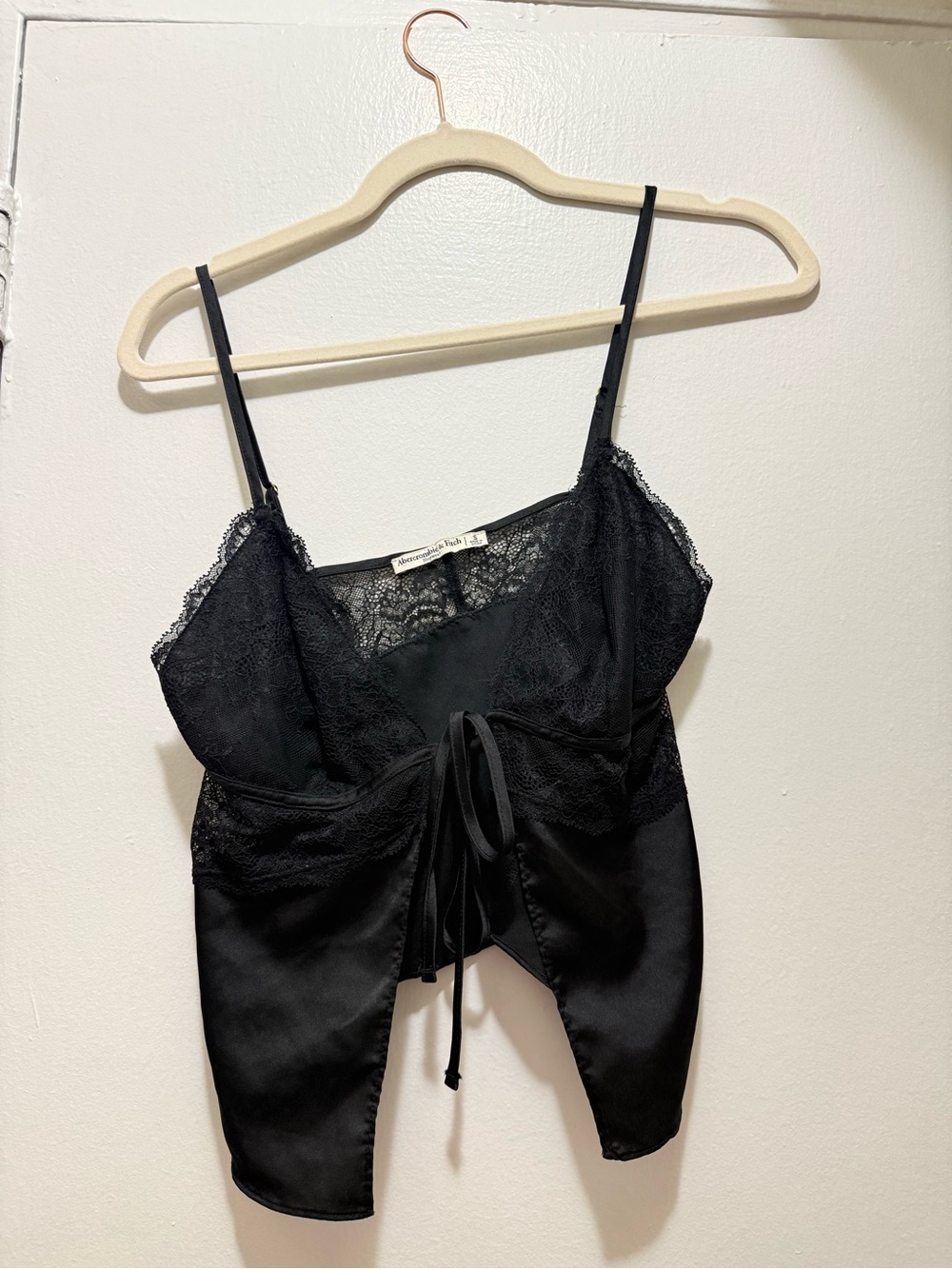 Abercrombie & Fitch Black Lace Satin Chemise Cami